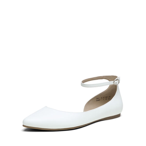 Pointed Toe Ankle Strap Ballet Flats Shoes - WHITE PU -  0